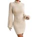 Women's Clothing Dress Fashionable Slim Knitted High Collar Solid Color Hip Wrapped Knitted Dress_ecoleips.com