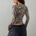 Women's Clothing Hot Girl Design Retro Camouflage Branch Pattern Extreme U Neck Slim Navel T Shirt_ecoleips.com