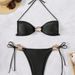 Women's Sexy Solid Color Bikini Swimsuit 2 Piece Set Cross Strap Bikini For Vacation And Beachwear_ecoleips.com