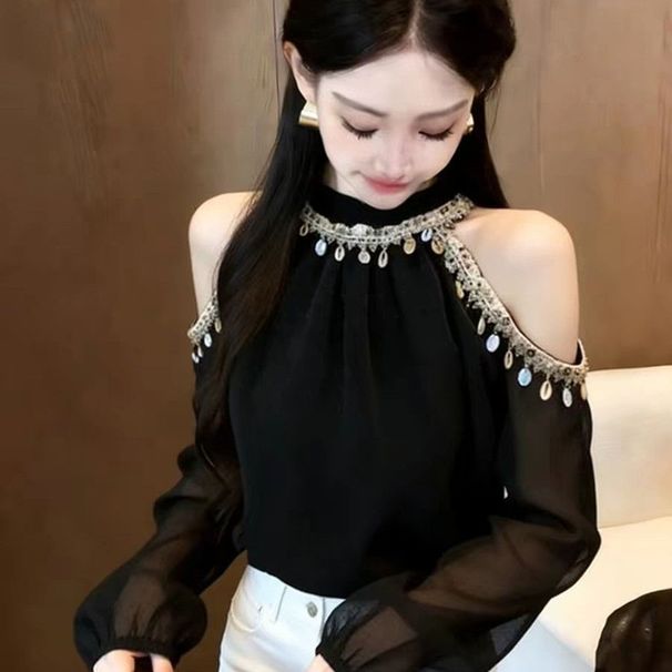 2026 Spring Unique, Beautiful, Super Stylish, High-End, Luxurious, Age-Reducing, Trendy, Fashionable Black Off-Shoulder_ecoleips.com