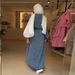 Modest Abaya Dress/Muslim Dress Women Oversized Denim Shirt Dress With Polo Collar & Belted Waist – Loose Fit Maxi Dress For Casual & Elegant Style_ecoleips.com