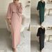 2308 Cross-Border Solid Color Long Sleeve Casual Muslim Dress Robe Elegant Middle Eastern_ecoleips.com