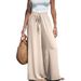 Popular Fashion Women's Wide-leg Pants Polyester Casual Style Comfortable Solid Color Women's Drawstring Loose Pants_ecoleips.com