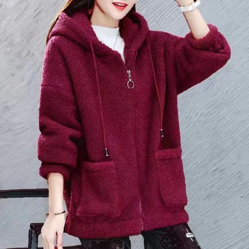 Women's Clothing Fleece Hooded Zip-Up Sweatshirt - Cozy Winter Pullover With Pockets, Oversized Lazy Style, Soft Sherpa Lining (Multiple Colors)_ecoleips.com
