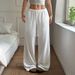 Women's Clothing Casual Wide Leg Pants Adjustable Drawstring Soft Cotton Blend, High Waisted Loose Fit, Streetwear Essentials (White, S-XXL)_ecoleips.com