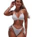 Women's Sexy Tie-Front Bikini Set - Adjustable Underwire Swimwear With Removable Padding - Black/White/Yellow_ecoleips.com