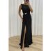 Women's Pleated Slit Casual Dress INS Sleeveless Fashion Dress Evening Dress_ecoleips.com