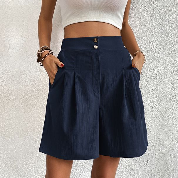 2025s 2025 Summer New Elegant Commuter Pants Women's Casual High Waist Wide Leg Shorts_ecoleips.com