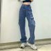 Women's Fashion Street Style Multi-Pocket Cargo Straight Leg High Waist Slimming Loose Khaki Jeans_ecoleips.com