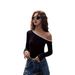 Aria Basics Aria Basics International Foreign Trade Women's Clothing, Trendy European American Style, Asymmetrical Neck T-shirt, Unique Design,_ecoleips.com