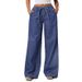Women's High Waist Drawstring Wide Leg Jeans - Soft Cotton Casual Loose Fit Trousers For Summer (Blue, Sizes 25-30)_ecoleips.com