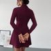 Slim Fit Long Sleeved Dress European American Style Semi High Neck A Line Skirt Women's Clothing_ecoleips.com