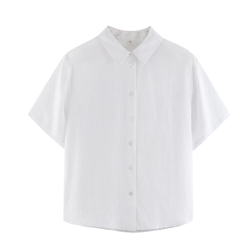 Aria Basics Aria Basics Spring New Short Sleeve Women 2026 Loose Shirt Collar Summer French Rain Dew Linen Women's Top_ecoleips.com