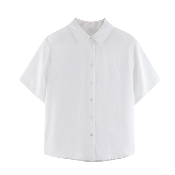 Aria Basics Aria Basics Spring New Short Sleeve Women 2026 Loose Shirt Collar Summer French Rain Dew Linen Women's Top_ecoleips.com
