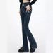 Women's Stretch Denim Pants, Slim Fit With Front Seam & Diagonal Slit Detail For A Flattering Look, Trendy Flared Bootcut Jeans_ecoleips.com