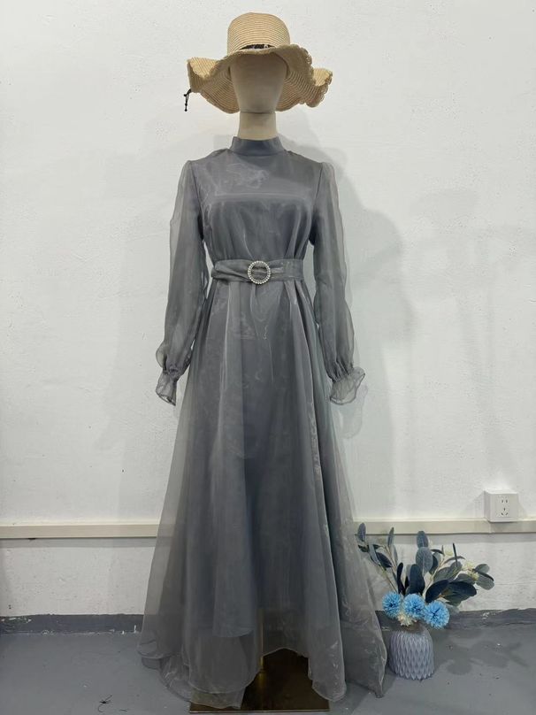 Women's Clothing Spring New Half High Neck Mesh Elegant Slim Lantern Sleeve Dress Women_ecoleips.com