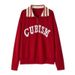 Lazy Wind Contrasting Colors Letter Embroidery Polo Collar Long Sleeve Top Sweater Women_ecoleips.com