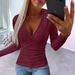 European And American New 2023 Autumn Ribbed Button Knit Pullover V-Neck Slim Fit Long Sleeve T-Shirt For Women_ecoleips.com