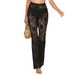 Sheer Floral Lace Pants For Women – Sexy High-Slit Bell Bottom Palazzo Pants (Black, S-Xl) Versatile Styling_ecoleips.com