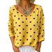 Women's Casual Loose Long Sleeve Top Heart Print V Neck Fashion Cotton Linen Blend For Spring Autumn_ecoleips.com