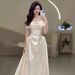 French Satin Off-Shoulder Light Wedding Bride 2026 New High-End Feel Reception Outing Gown Simple Engagement Dress_ecoleips.com