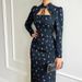 Women's Clothing Design Sense Stand Collar Tie Print Long Sleeve Dress Female Temperament Waist Slit Hip Skirt Commuter Long Skirt_ecoleips.com
