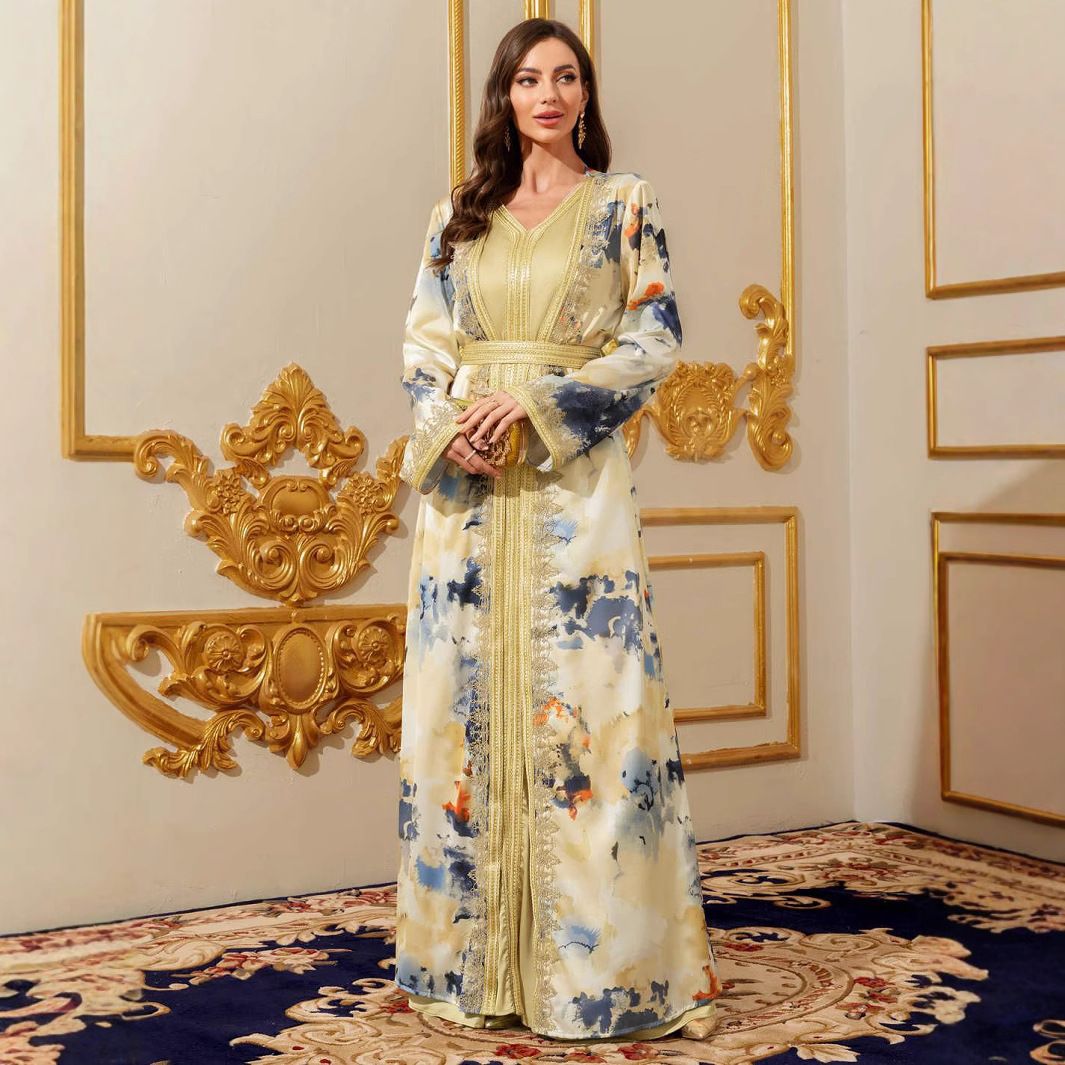 Muslim Robe Ladies Dress Printed Long Skirt Dress_ecoleips.com