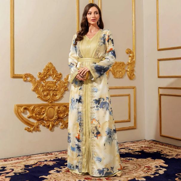 Muslim Robe Ladies Dress Printed Long Skirt Dress_ecoleips.com