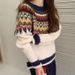 Dongdaemun-Inspired Chunky Knit Sweater – Jacquard Color-Block Pattern, Oversized Fit & Drop Shoulder Sleeves_ecoleips.com
