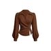 Spring Fashion Women's Slim Fit Long Sleeve Shirt – Asymmetrical Waist Tie & Layered Collar Design (Brown, S-Xxl)_ecoleips.com