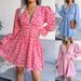 Clearance Sale: European And American Sexy V-neck Floral Ruffle Long-sleeve Chiffon Dress - Independent Station_ecoleips.com