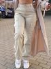 cross-border European And Casual Work For Women, Spring/summer American Retro Multi-pocket Straight Long Pants_ecoleips.com
