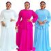 Plus Size Floral Print Chiffon Maxi Dress With Ruffled Hem & Elegant Pleats - A-Line Round Neck Casual Dress (L/XL/2XL/3XL, Light Blue/Rose/White)_ecoleips.com