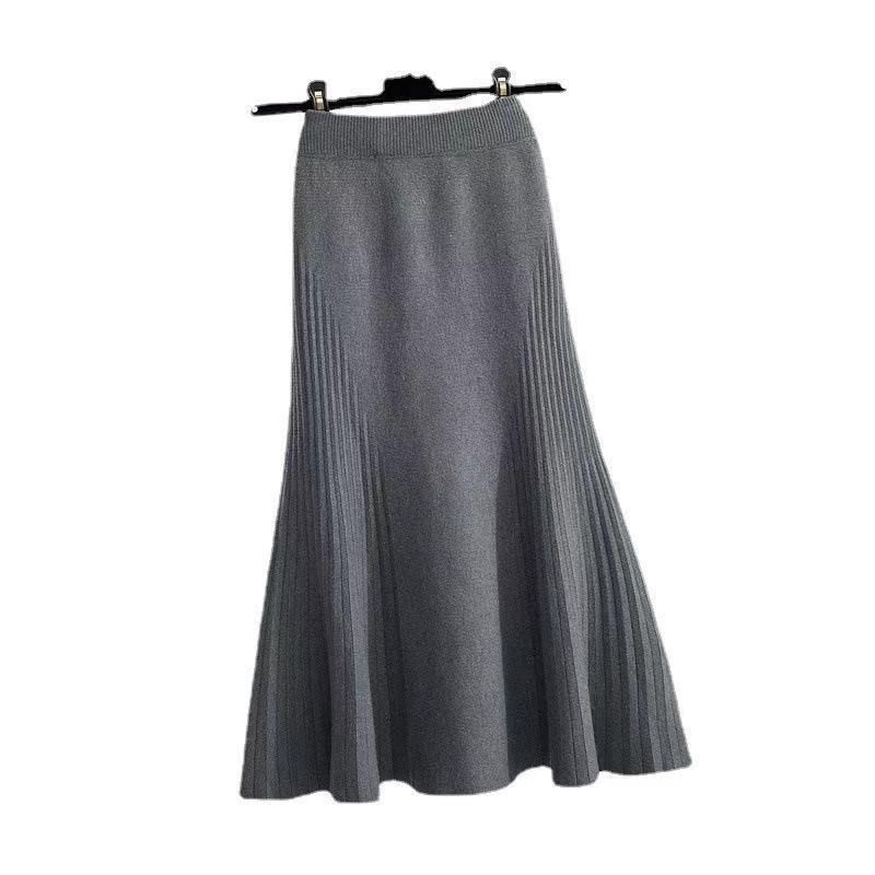 Midi Bodycon Knit Skirt With Fishtail Hem | High-Waisted Stretchy Pencil Skirt In Black/Beige/Gray (Office To Date Night Essential)_ecoleips.com