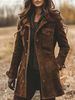 Vintage Brown Suede Jacket For Women - Long Sleeve Retro Faux Leather Coat With Lapel Collar, Gothic Style Distressed Outerwear_ecoleips.com