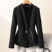 Plus-size Women's Patchwork Collarless Blazer, Short Style For Petite Women, Waist-cinching, Unique Design, New_ecoleips.com