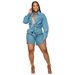 Women's Clothing Denim Suit Jacket Coat Two Piece Denim Shorts Autumn_ecoleips.com