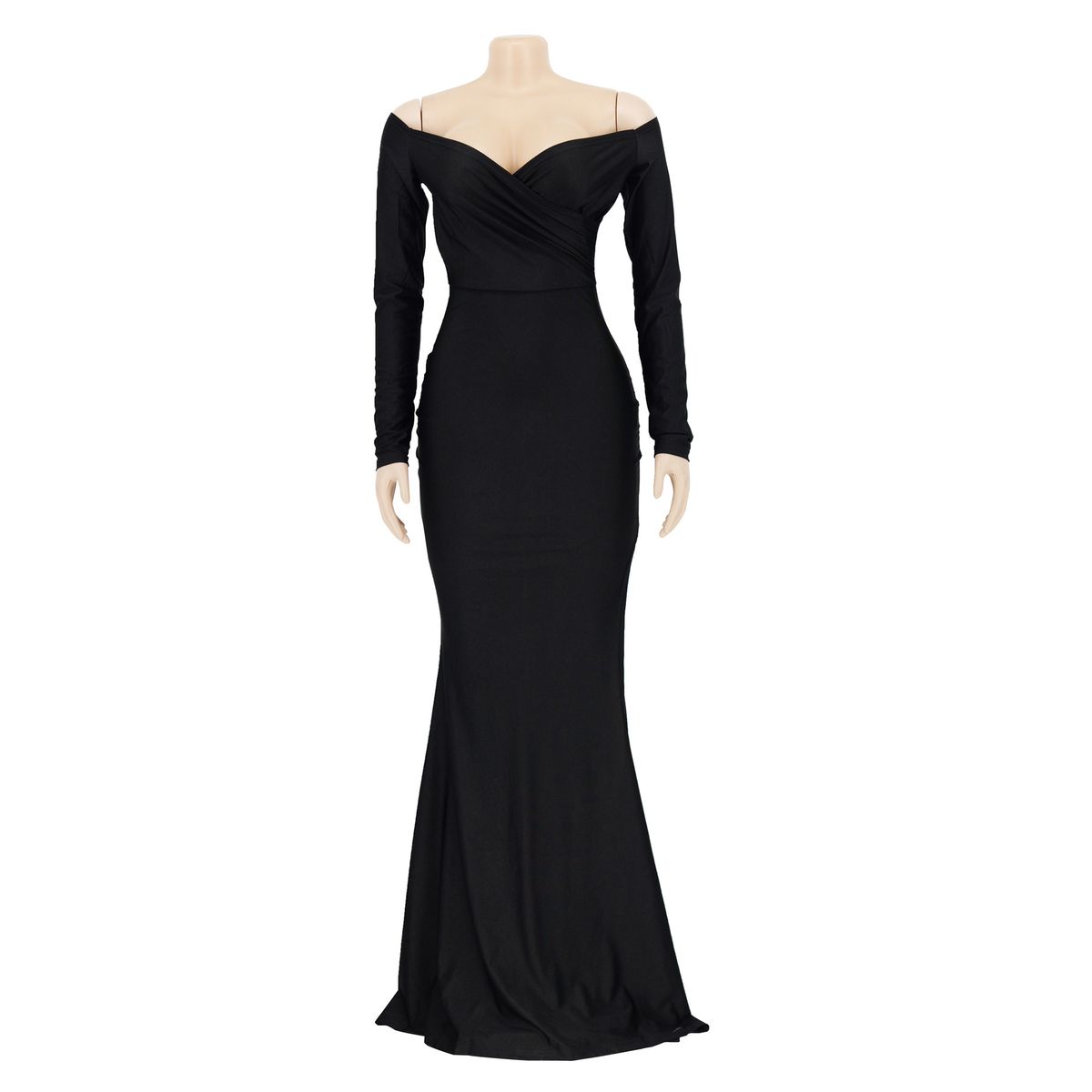 K Women's Sexy Dress, Party Dress, V-neck, Formal Gown, Solid Color, Wide Slit, Long Dress, Long Sleeves_ecoleips.com
