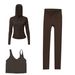 Women's Three Piece Sports Set Hooded Jacket U Back Bra Fitness Yoga Outfit Cropped Pants_ecoleips.com
