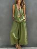 Breathable Cotton Linen Sleeveless Tank Top And Wide Leg Pants Set For Women, Casual Summer Outfit, Comfortable Two Piece Lounge Wear_ecoleips.com