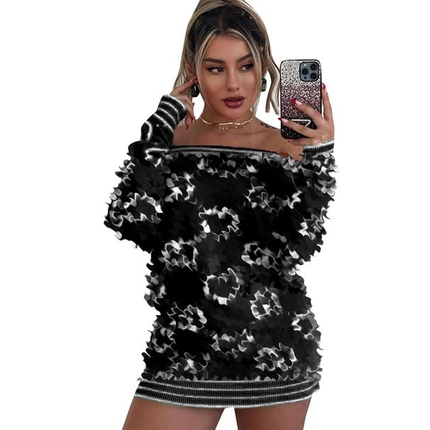 Y71571 Women's Long Sleeved Sexy One Shoulder Sweater Dress European American Style Winter New Cross Border Short Skirt 2 Colors_ecoleips.com