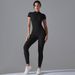 New Open Collar Zipper Short Sleeve Jumpsuit Dance Fitness Sports Bodysuit Sexy Tight Yoga Outfit For Women_ecoleips.com