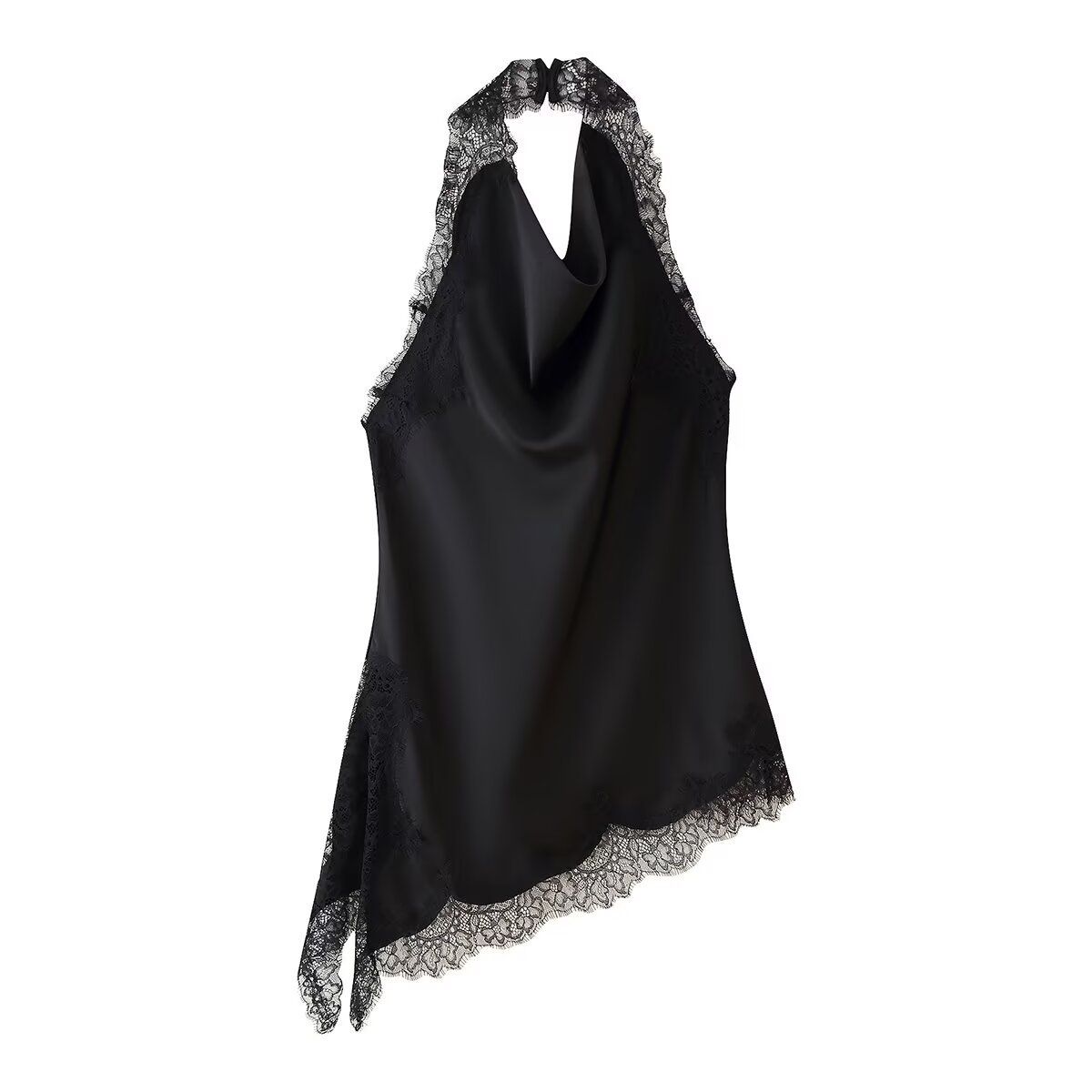 Aria Basics Aria Basics 6976-25 Winter New European American Style Pure And Alluring Halter Neck Lace Patchwork Asymmetrical Hem Backless Top_ecoleips.com