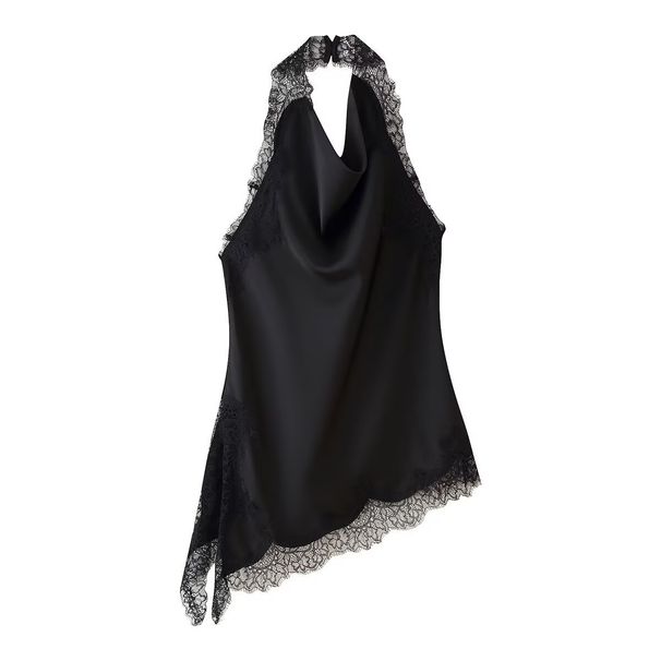 Aria Basics Aria Basics 6976-25 Winter New European American Style Pure And Alluring Halter Neck Lace Patchwork Asymmetrical Hem Backless Top_ecoleips.com