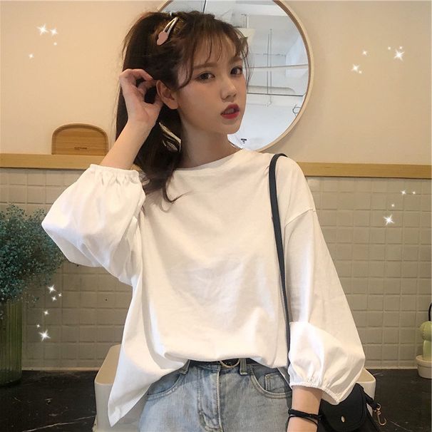 Long-Sleeve T-Shirt For Women, Cotton Korean Style, Spring And Autumn New Loose Fit Student Versatile Base_ecoleips.com