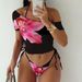 Women's Clothing One Shoulder Mesh Swimsuit European American Style Printed Two Piece Three Piece Bikini With Straps_ecoleips.com