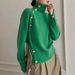 Women's Clothing Autumn Winter Decorative Button High Neck Sweater - Soft Acrylic Blend, Loose Fit, Long Sleeve, Casual Elegant Style (Black/Red)_ecoleips.com