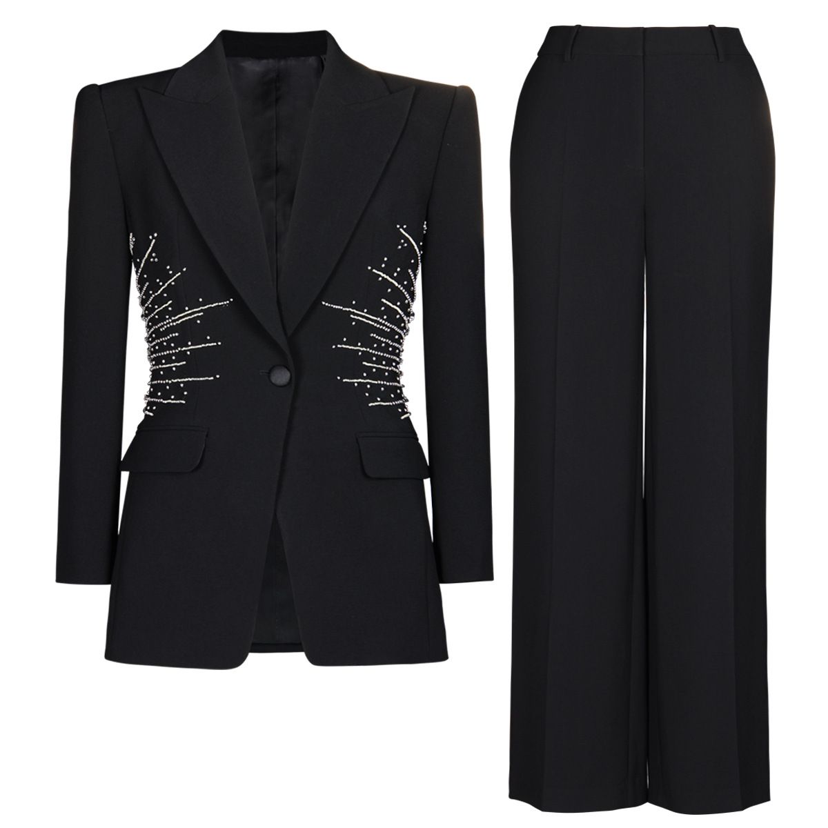 Women's Clothing Spot Autumn And Winter New Internet Celebrity Style Beaded Suit Two Piece Suit Temperament Women's Suit Pants Suit_ecoleips.com
