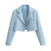 Women’s Chic Cropped Blazer – Structured Shoulder Pad Jacket In Pink/Sky Blue/Charcoal/Black (S-L, Buttonless Design)_ecoleips.com