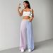 Women's Clothing Stripe Print Elastic Contrast Color Stitching Waist Loose Wide Leg Pants Drape Color Matching Casual Pants_ecoleips.com